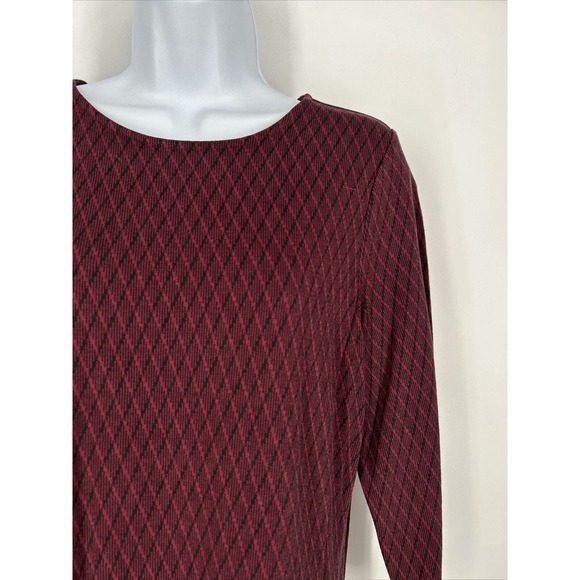 J Jill Ponte Dress Medium Petite Red Black Knit‎ Midi Seamed Stretch Casual Work - Picture 2 of 9